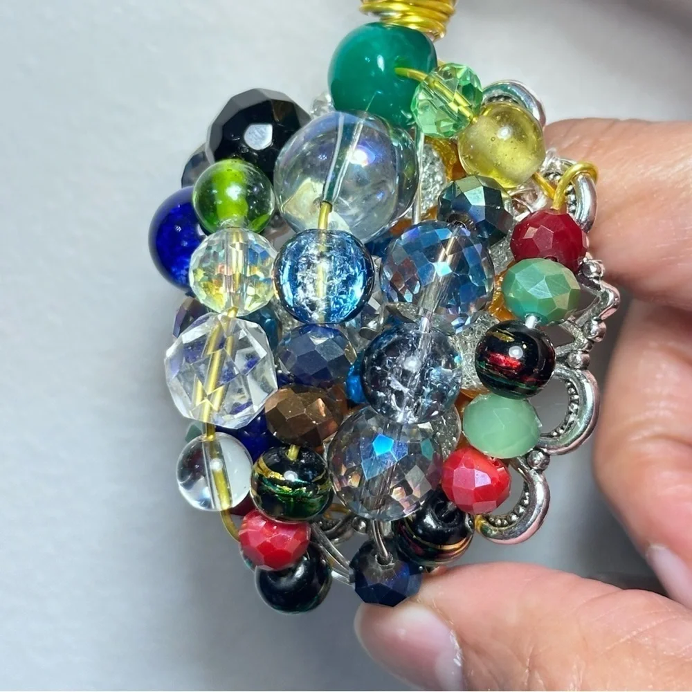 RUBYRUDI OOAK Boho Luxe Crystal Glass Pendant Necklace Cluster Artisan Jewelry